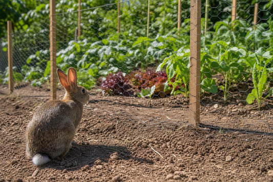 Rabbit-proof garden fence with chicken wire and underground lip