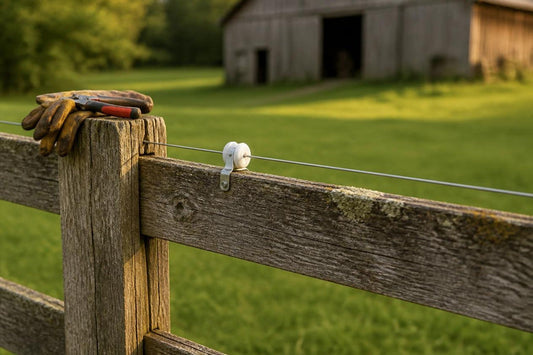 Retrofitting an old wooden fence with electric wire and insulators