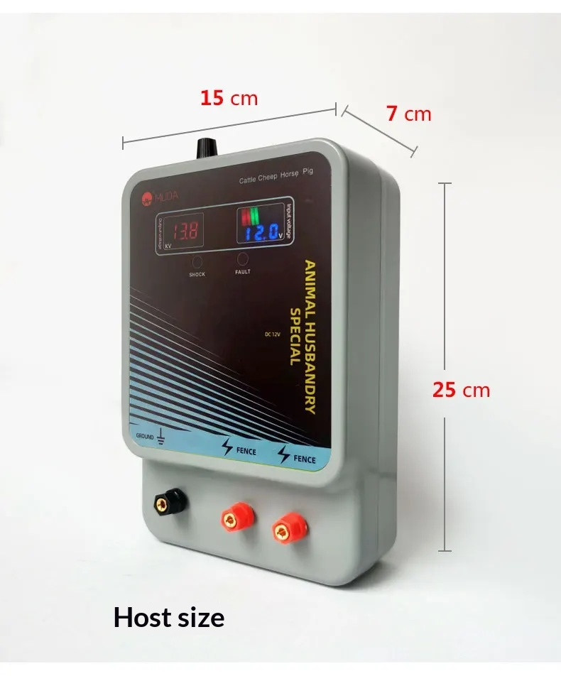 Electric Fence Charger 12V LCD & Alarm & Remote – 12 Miles 20KM for Cattle Sheep Horse Pig