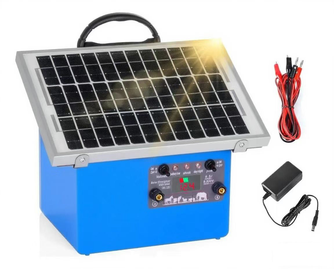 20 Miles Solar Electric Fence Charger, 0.5J Energizer Controller for Livestock without Battery