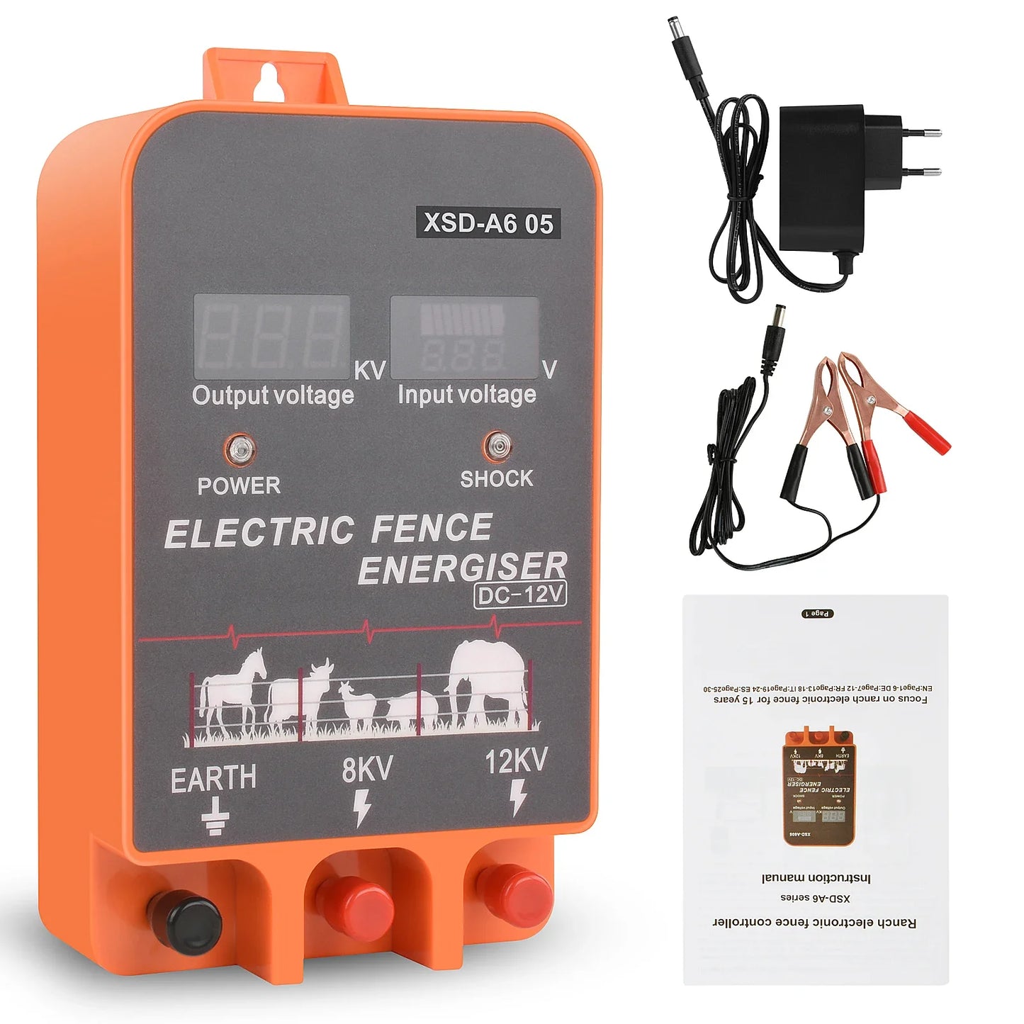 5-10KM Electric Fence Energizer 2.5 Joule With LCD Display 12V Energizer Controller for Farm Livestock