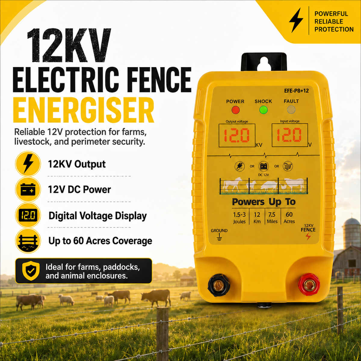 P8 Electric Fence Energizer – 1.5–3J, Up to 12 km