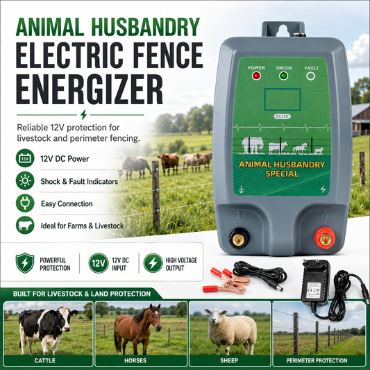 Electric Fence Charger Battery Powered 12V – 6 Miles / 40 Acres for Cattle Horse Sheep