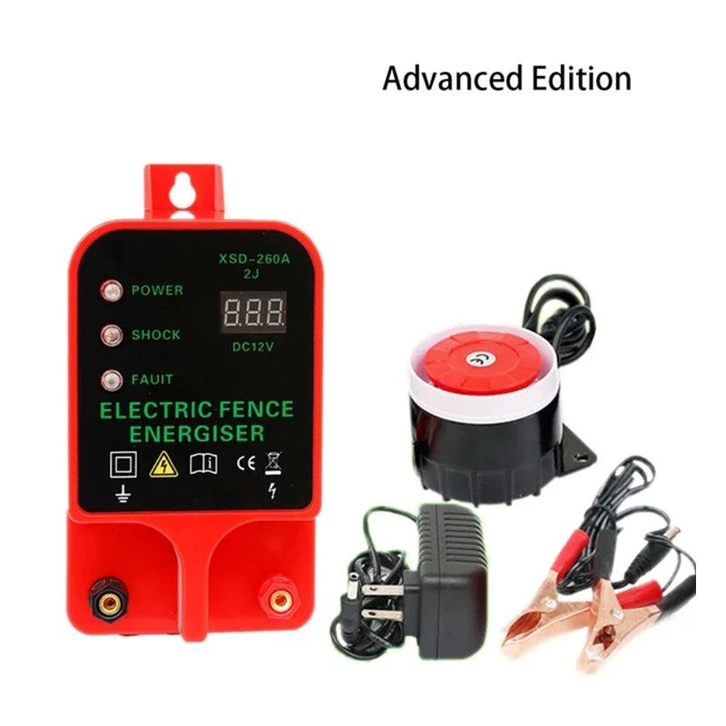 Electric Fence Charger 12V Battery with Alarm – XSD-260A 2 Joules 6 Miles for Cattle Horse Sheep