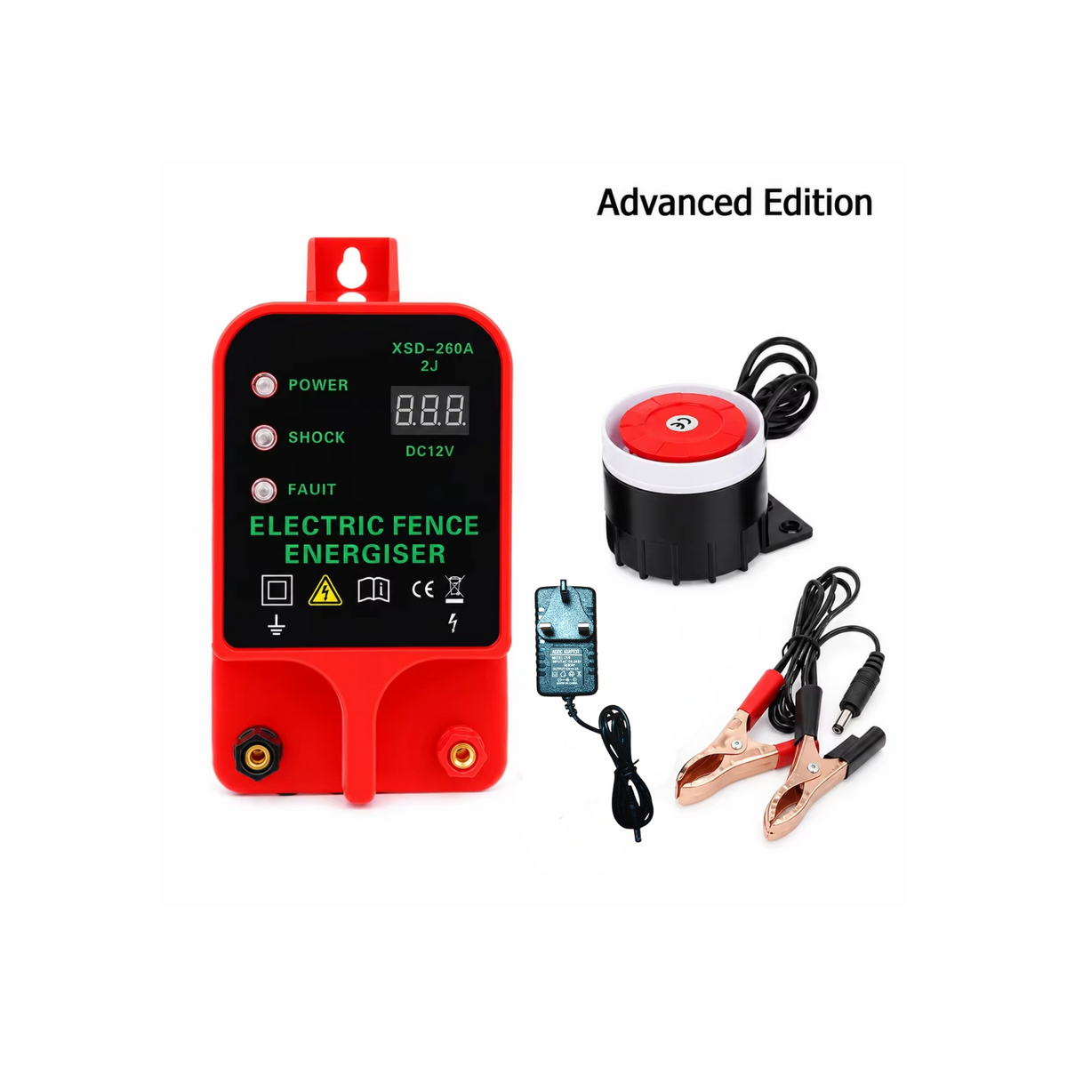 Electric Fence Charger 12V Battery XSD-260 Series – 2 Joules 6 Miles, with or without Alarm for Cattle Horse Sheep