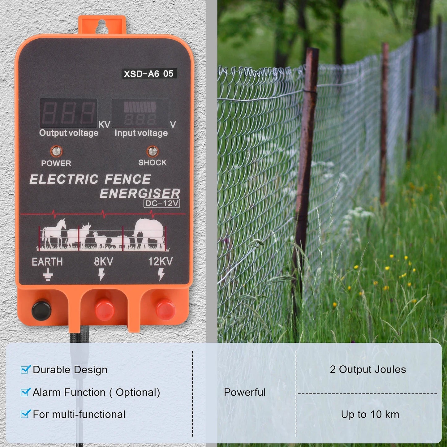 5-10KM Electric Fence Energizer 2.5 Joule With LCD Display 12V Energizer Controller for Farm Livestock