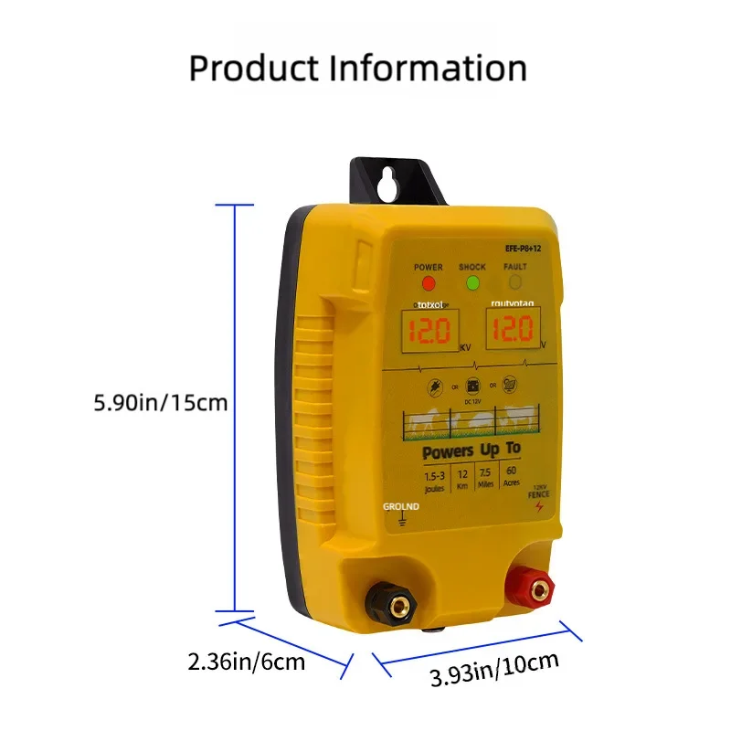 Electric Fence Charger AC Powered – P8 1.5-3 Joules 12KM for Cattle Sheep Horse Pig
