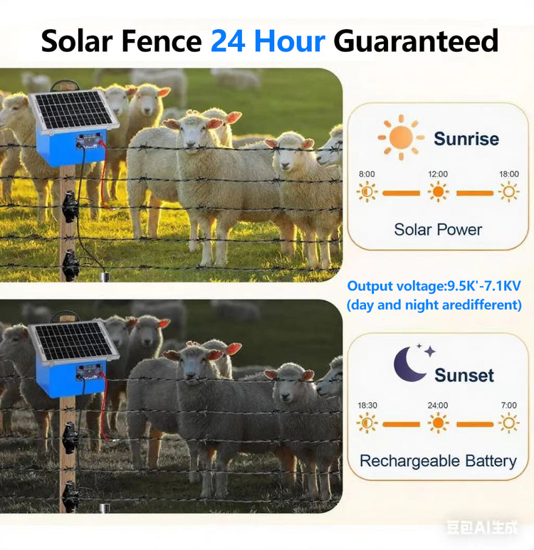 20 Miles Solar Electric Fence Charger, 0.5J Energizer Controller for Livestock without Battery