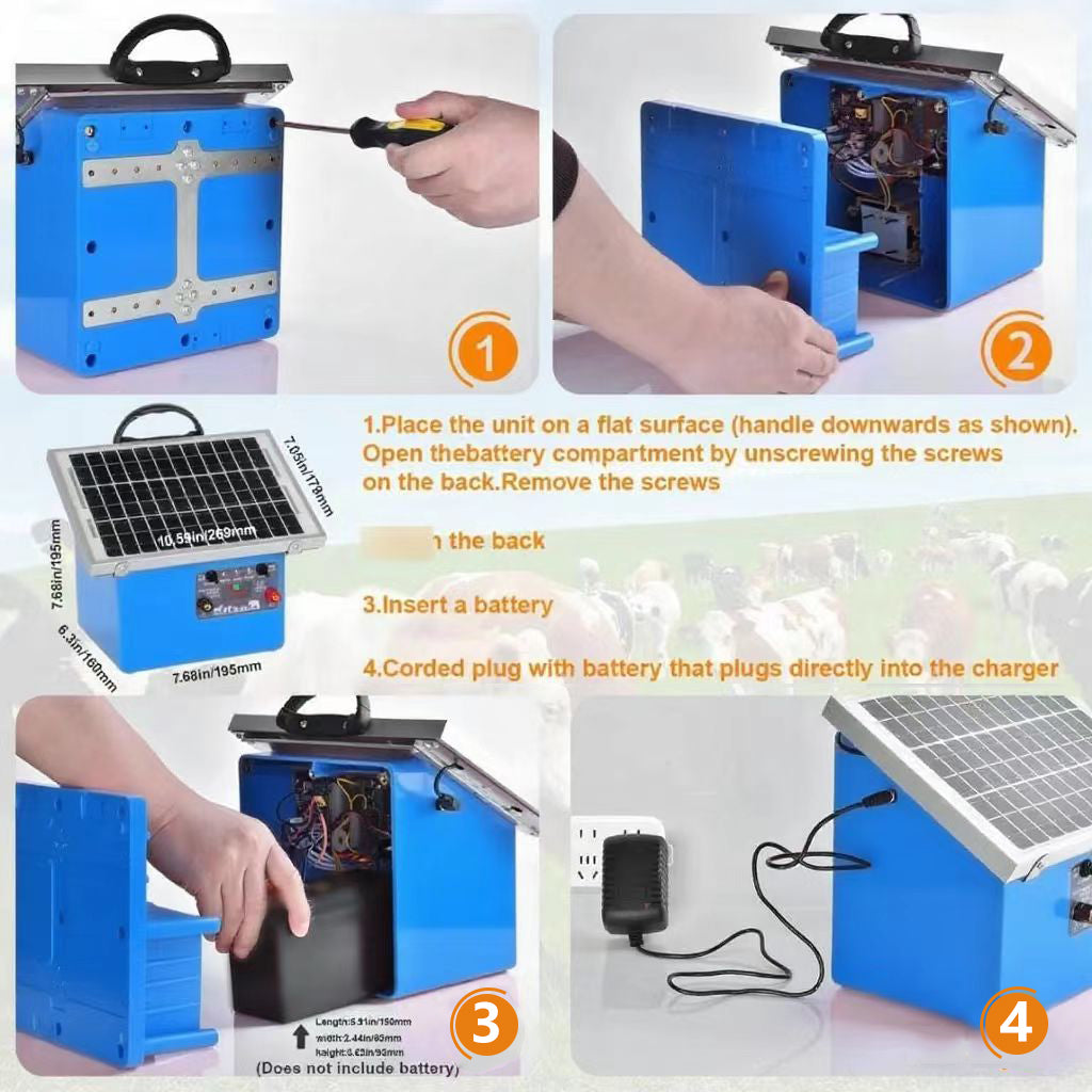 20 Miles Solar Electric Fence Charger, 0.5J Energizer Controller for Livestock