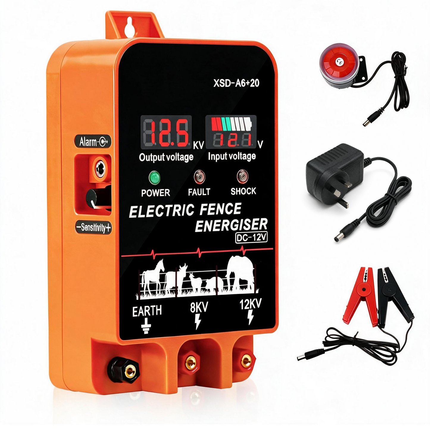 20KM Electric Fence Energizer 5.5 Joule With LCD Display 12V Energizer Controller for Farm Livestock With Alarm function