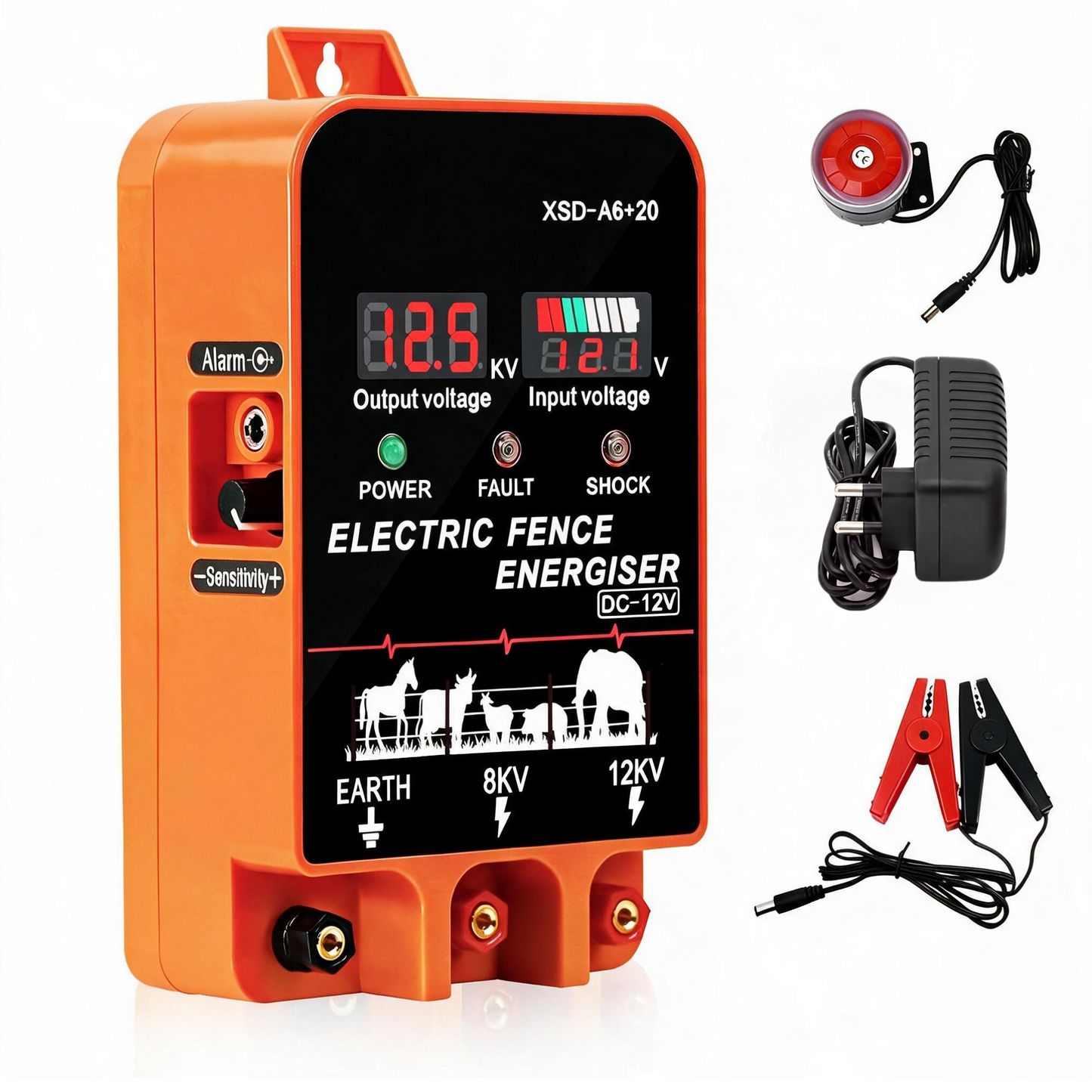 20KM Electric Fence Energizer 5.5 Joule With LCD Display 12V Energizer Controller for Farm Livestock With Alarm function