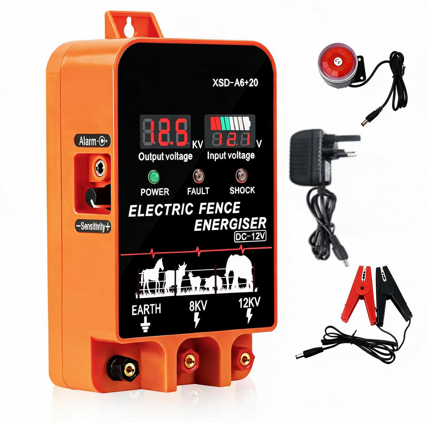 20KM Electric Fence Energizer 5.5 Joule With LCD Display 12V Energizer Controller for Farm Livestock With Alarm function