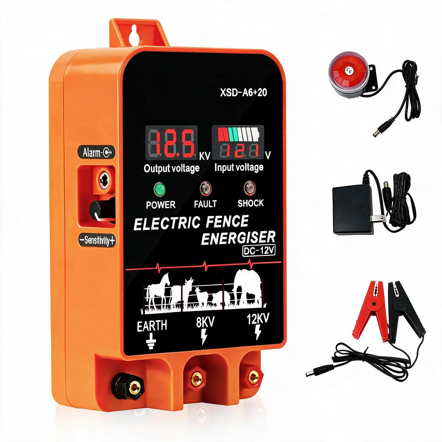 20KM Electric Fence Energizer 5.5 Joule With LCD Display 12V Energizer Controller for Farm Livestock With Alarm function