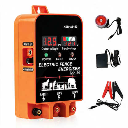 20KM Electric Fence Energizer 5.5 Joule With LCD Display 12V Energizer Controller for Farm Livestock With Alarm function