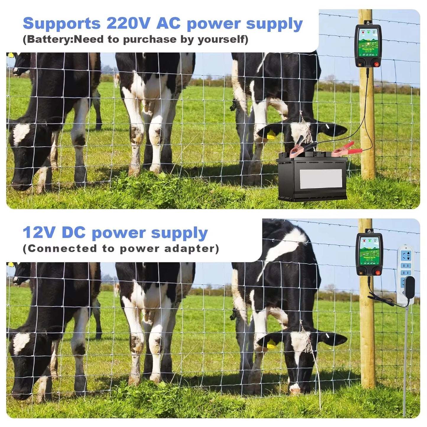 Electric Fence Charger 12V Battery Powered – 2 Joules 6 Miles 40 Acres Cattle Horse Pig