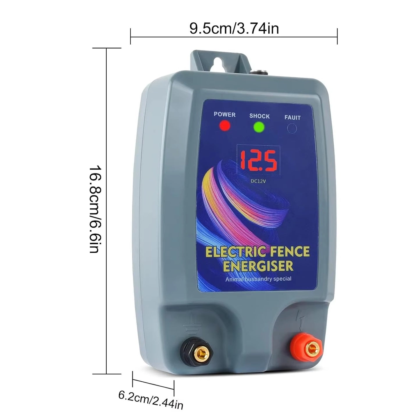 10km Electric Fence Energizer, with Battery Power Clip Connector Farm Cattle Sheep Poultry Captive Security Fence