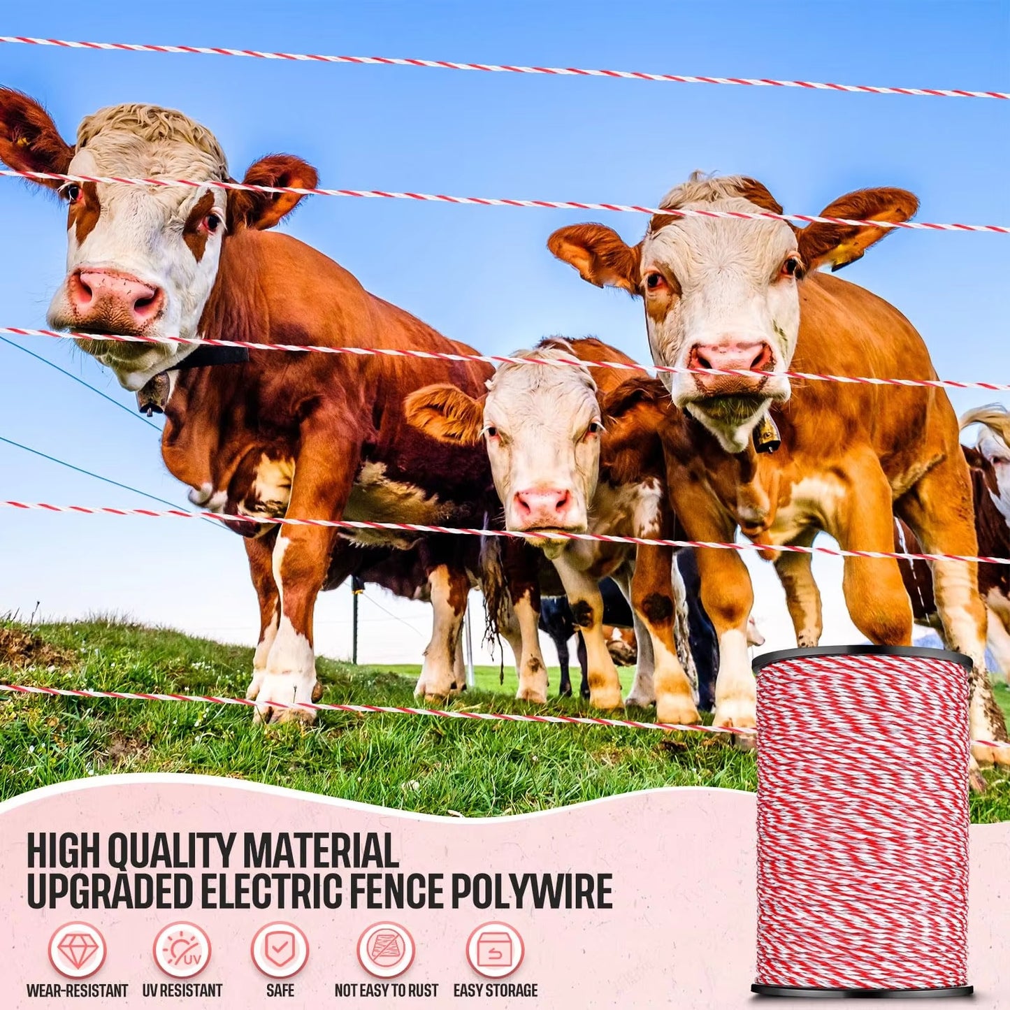 Electric Fence Polywire 2mm – 200m / 500m High-Visibility Red & White | Cattle Horse Sheep