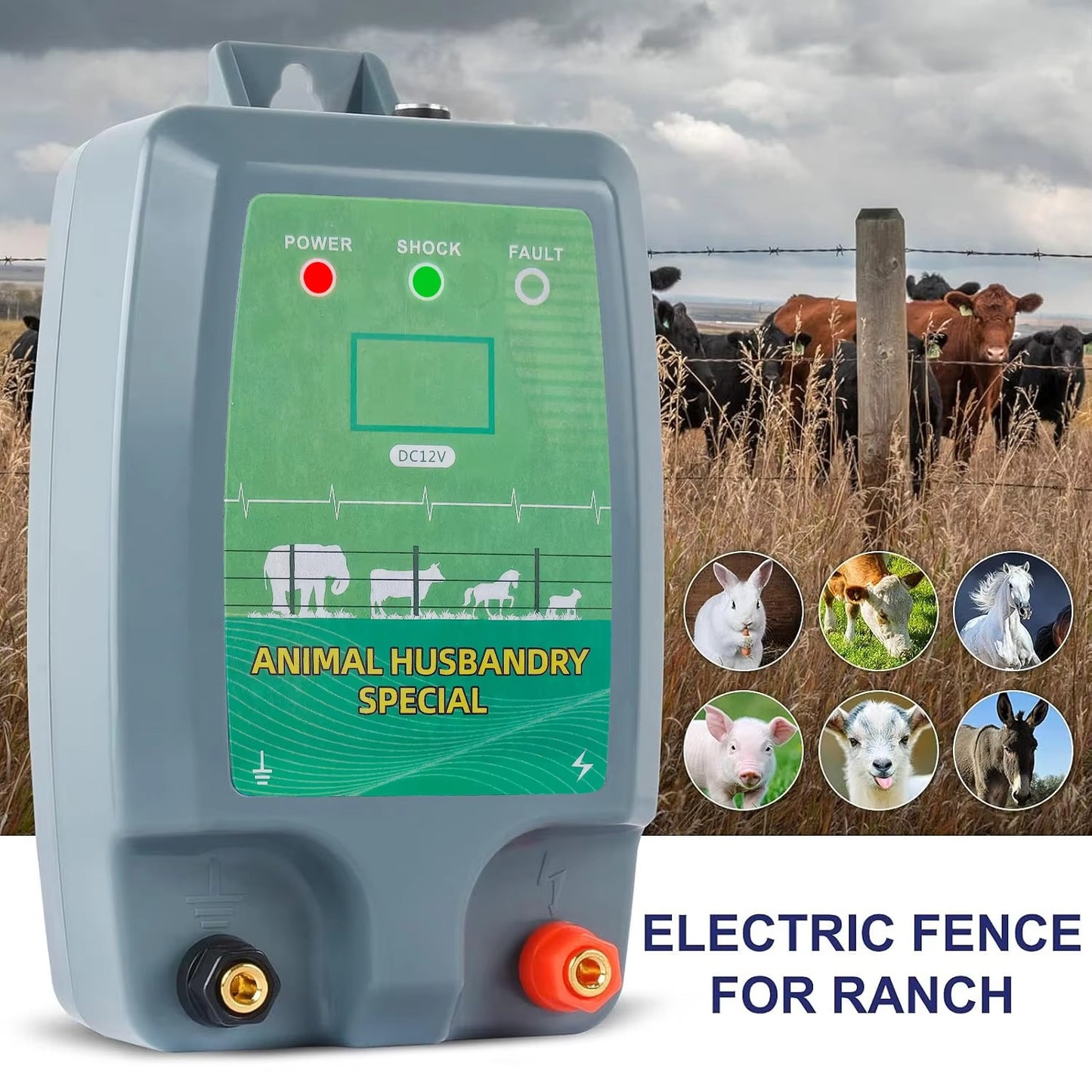 Electric Fence Charger Battery Powered 12V – 6 Miles / 40 Acres for Cattle Horse Sheep