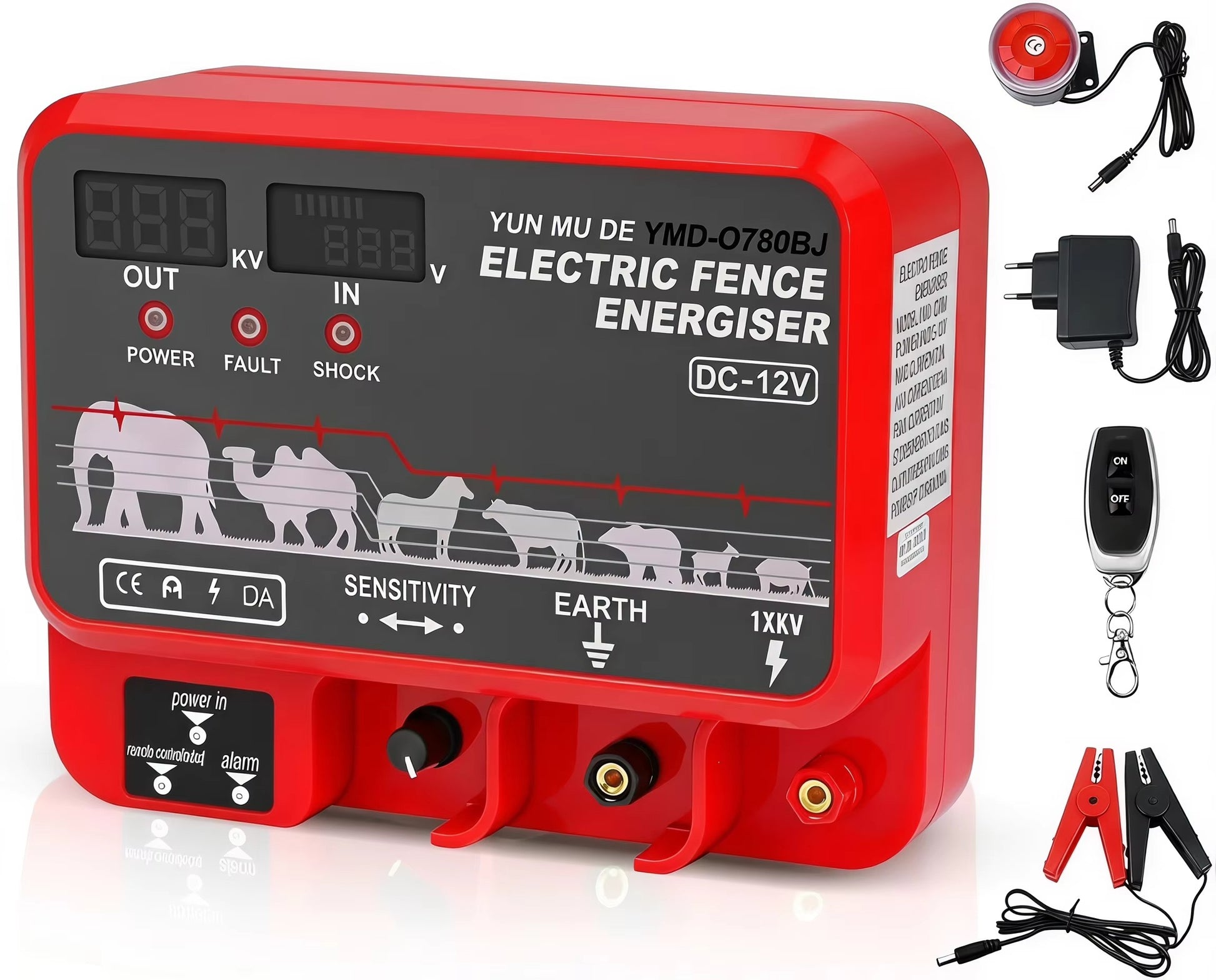 80KM 15.5J High Power Electric Fence Energizer 12KV AC DC Fence Charger with LCD Alarm and Remote for Livestock - product image 8