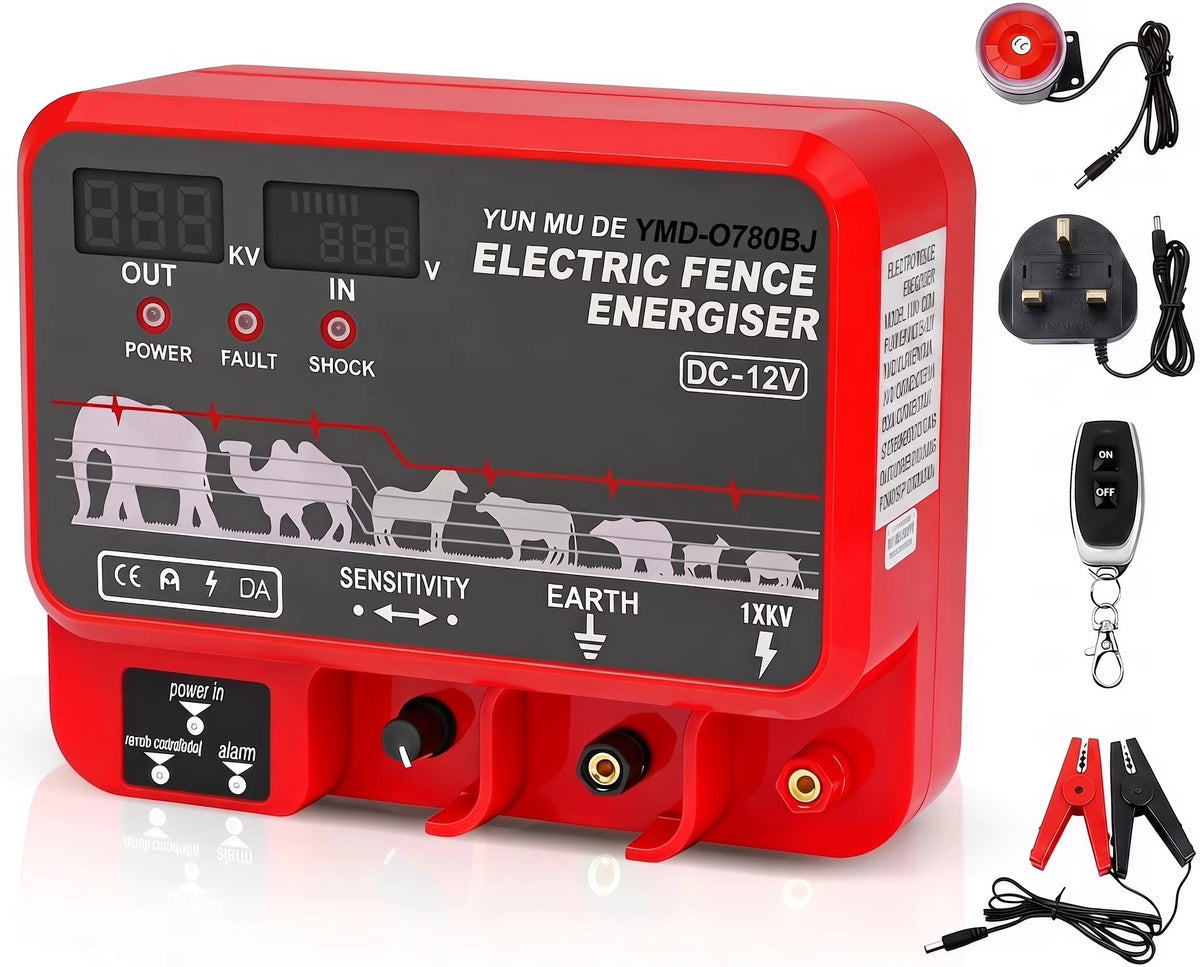 80KM 15.5J High Power Electric Fence Energizer 12KV AC DC Fence Charger with LCD Alarm and Remote for Livestock - product image 9