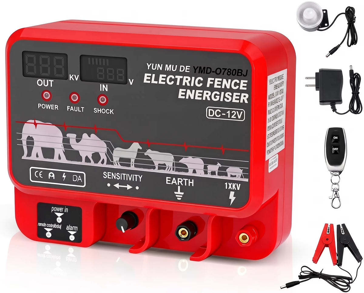 80KM 15.5J High Power Electric Fence Energizer 12KV AC DC Fence Charger with LCD Alarm and Remote for Livestock - product image 10