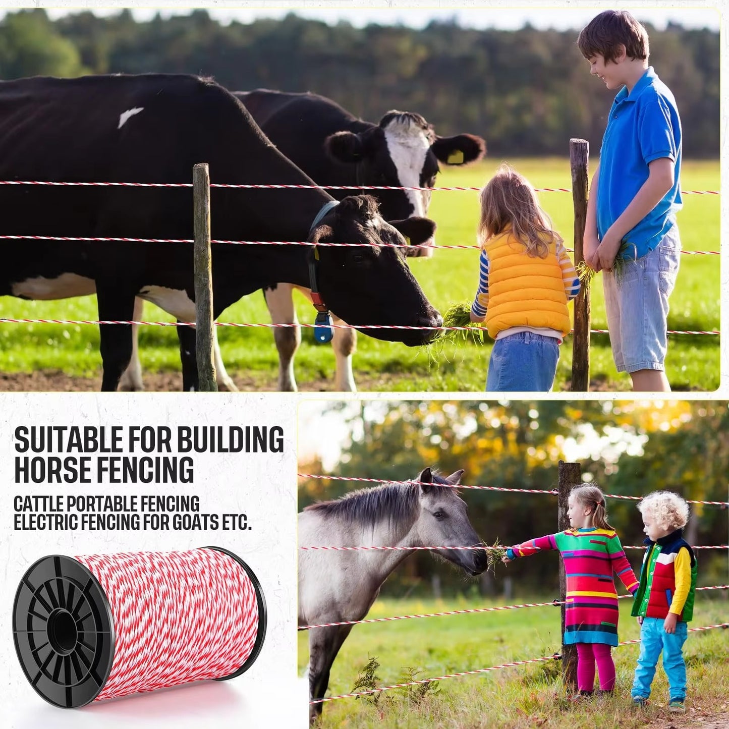Electric Fence Polywire 2mm – 200m / 500m High-Visibility Red & White | Cattle Horse Sheep