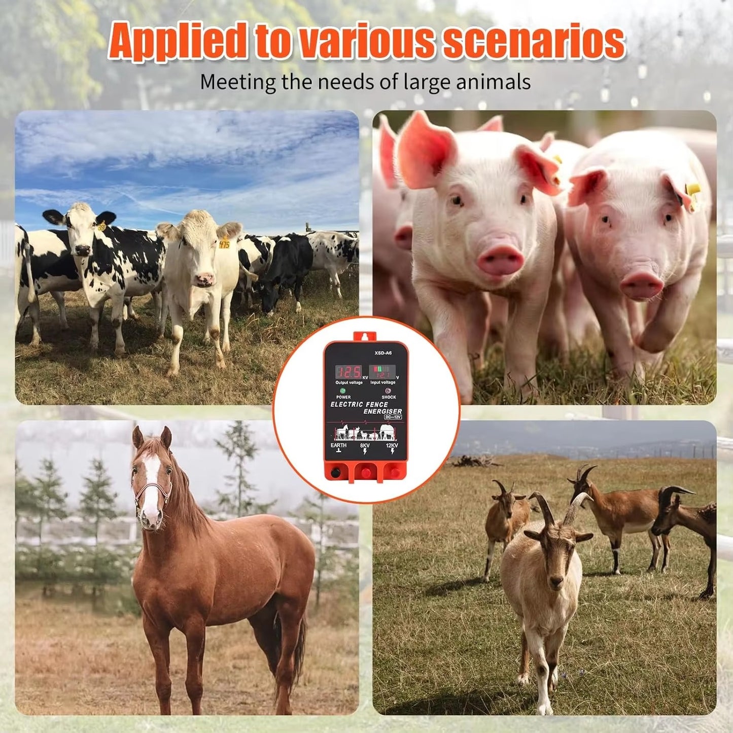 20KM Electric Fence Energizer 5.5 Joule With LCD Display 12V Energizer Controller for Farm Livestock With Alarm function