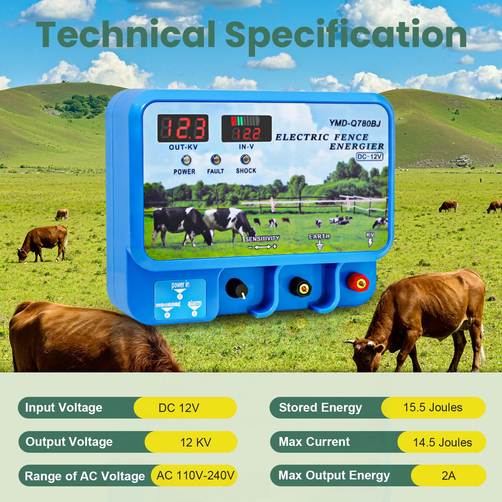 Technical Specification - DC 12V Input 12KV Output 15.5J Stored Energy 14.5J Output AC 110-240V