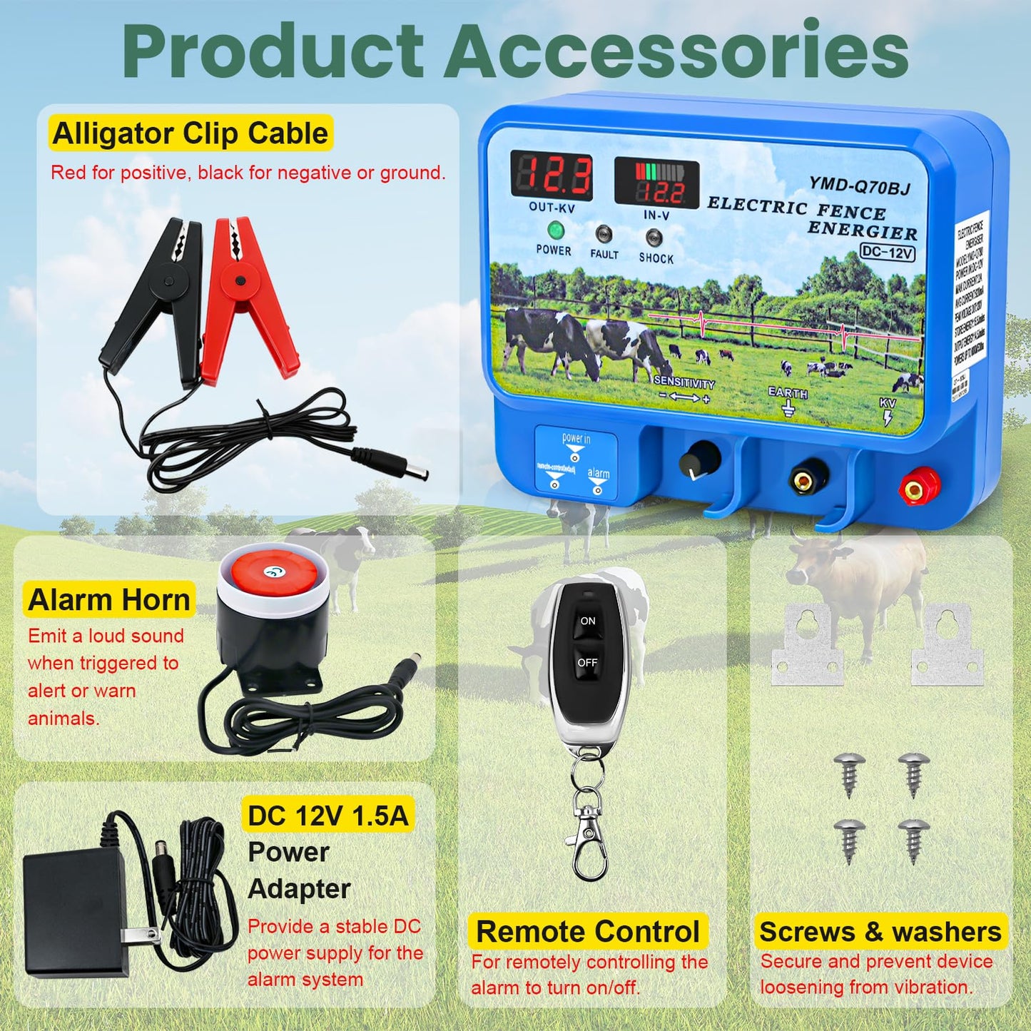Product Accessories - Alligator Clip Cable Alarm Horn DC 12V Adapter Remote Control Screws Washers
