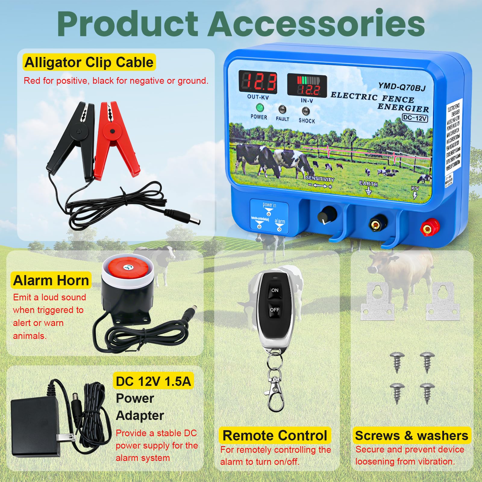 Product Accessories - Alligator Clip Cable Alarm Horn DC 12V Adapter Remote Control Screws Washers