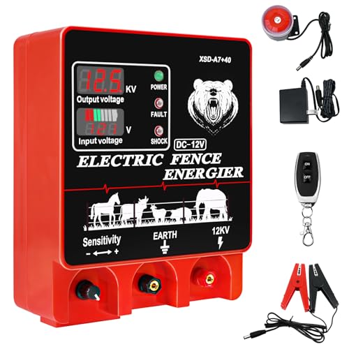 Electric Fence Energizer 9J 12KV with Alarm Horn Remote Control Battery Clips