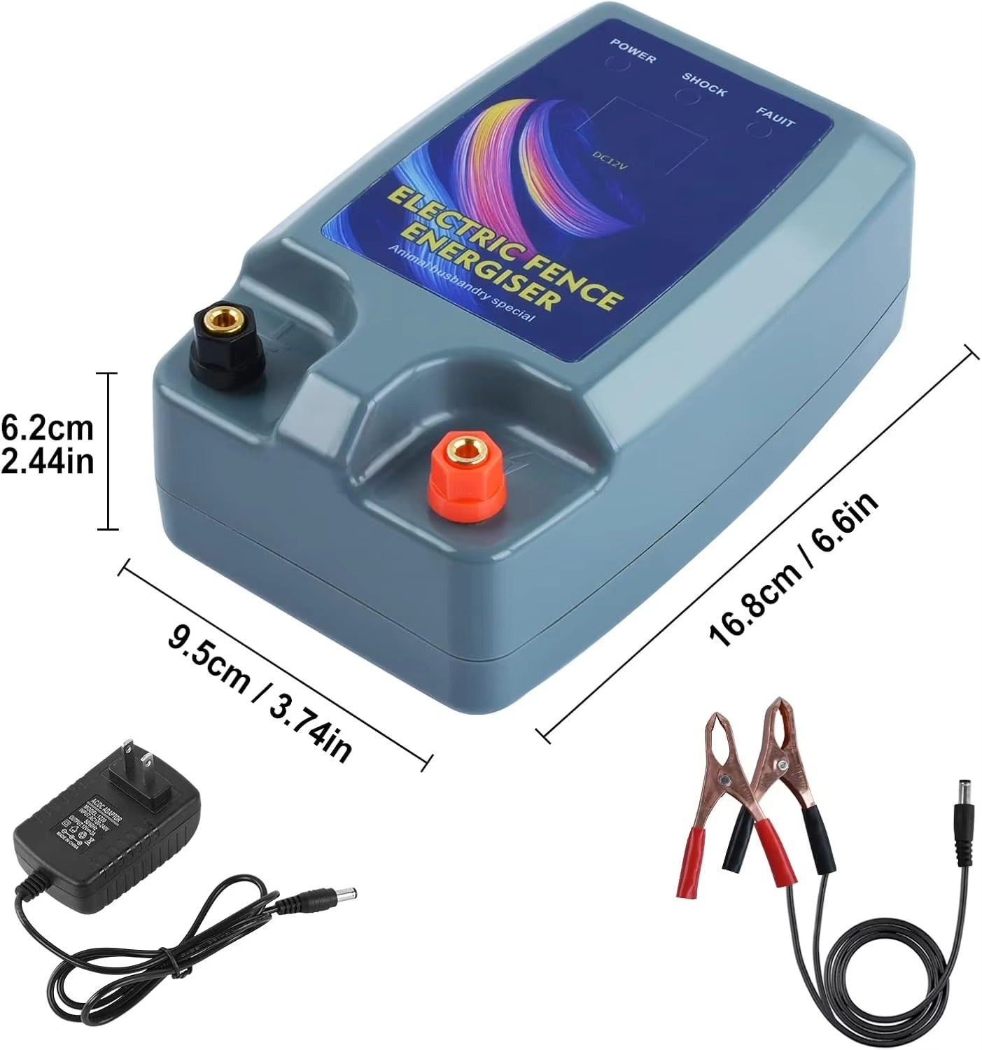 10km Electric Fence Energizer, with Battery Power Clip Connector Farm Cattle Sheep Poultry Captive Security Fence
