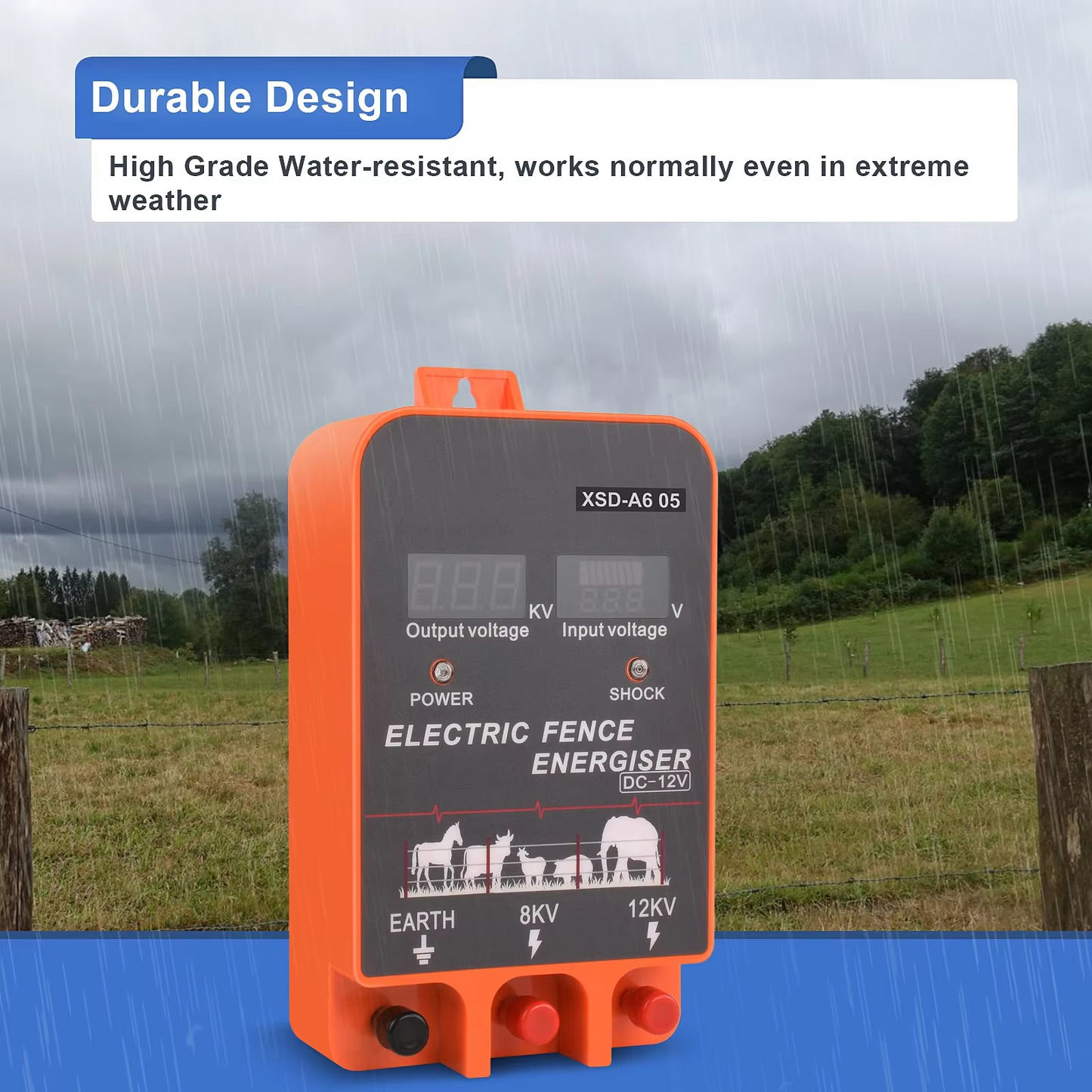 5-10KM Electric Fence Energizer 2.5 Joule With LCD Display 12V Energizer Controller for Farm Livestock