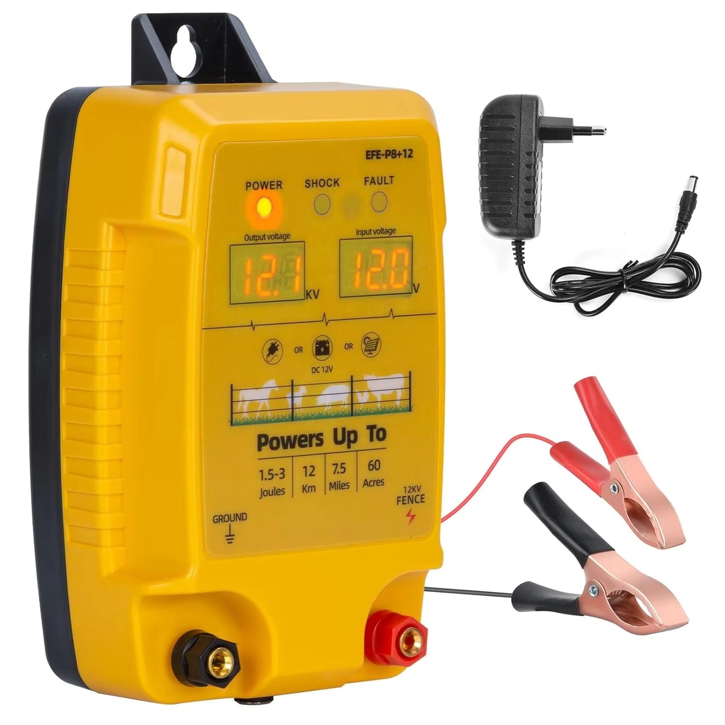 Electric Fence Charger AC Powered – P8 1.5-3 Joules 12KM for Cattle Sheep Horse Pig