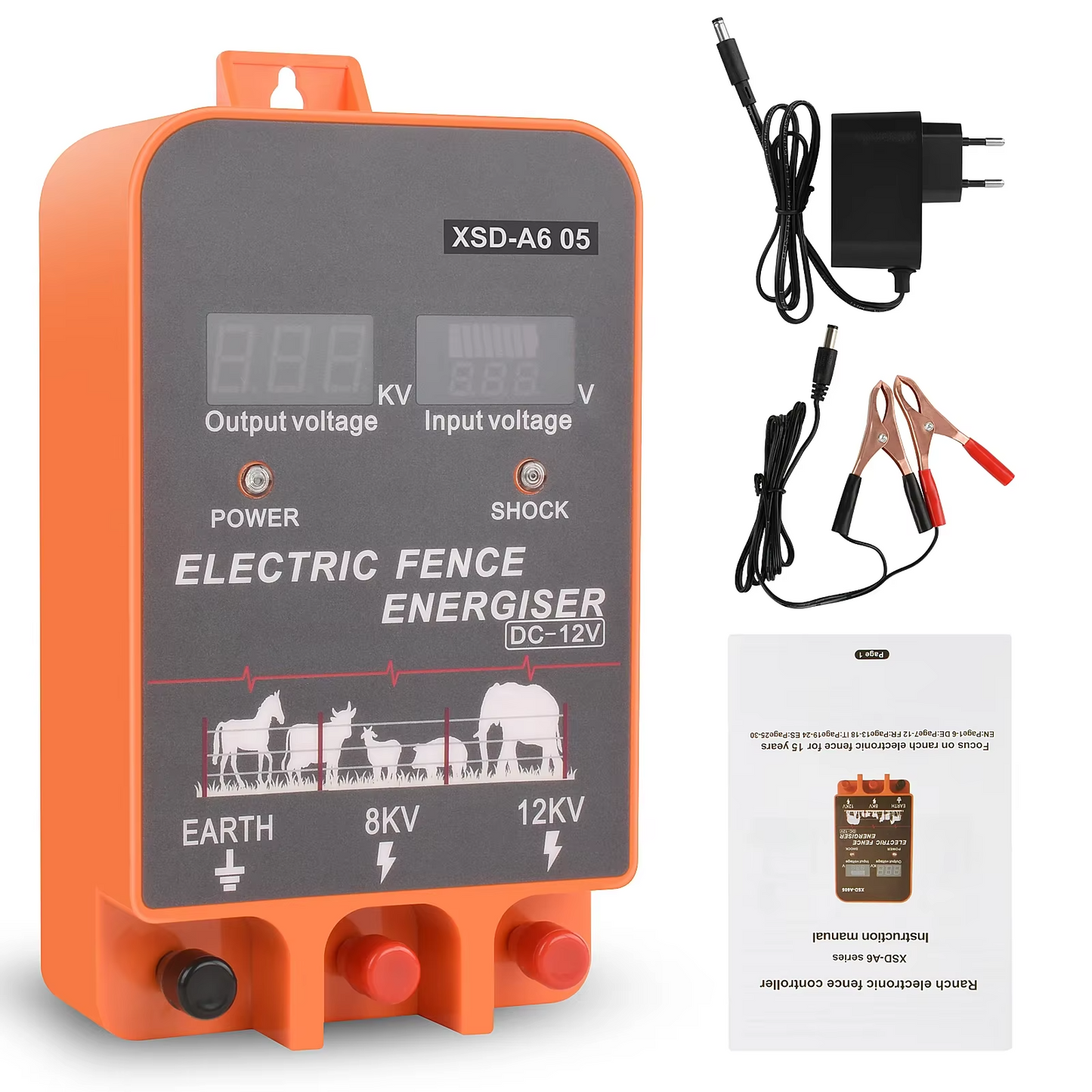 5-10KM Electric Fence Energizer 2.5 Joule With LCD Display 12V Energizer Controller for Farm Livestock
